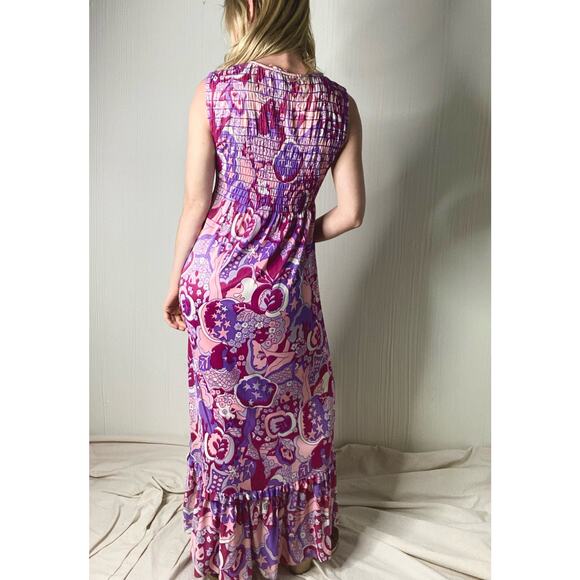 VINTAGE '60s JONATHAN LOGAN Groovy Flower Power Smocked Maxi Dress SMALL - Picture 8 of 12